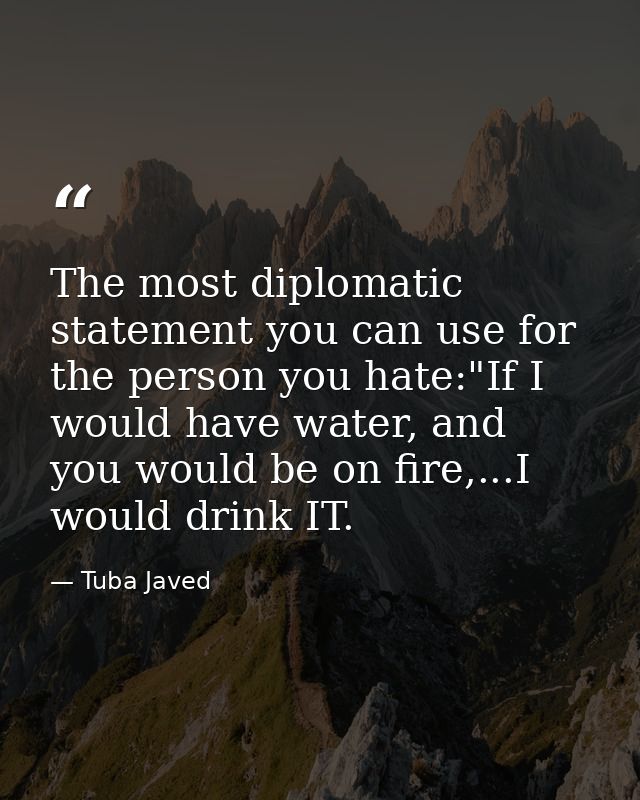 The most diplomatic statement you can use for the person you hate:"If I would have water, and you would be on fire,...I  — Tuba Javed