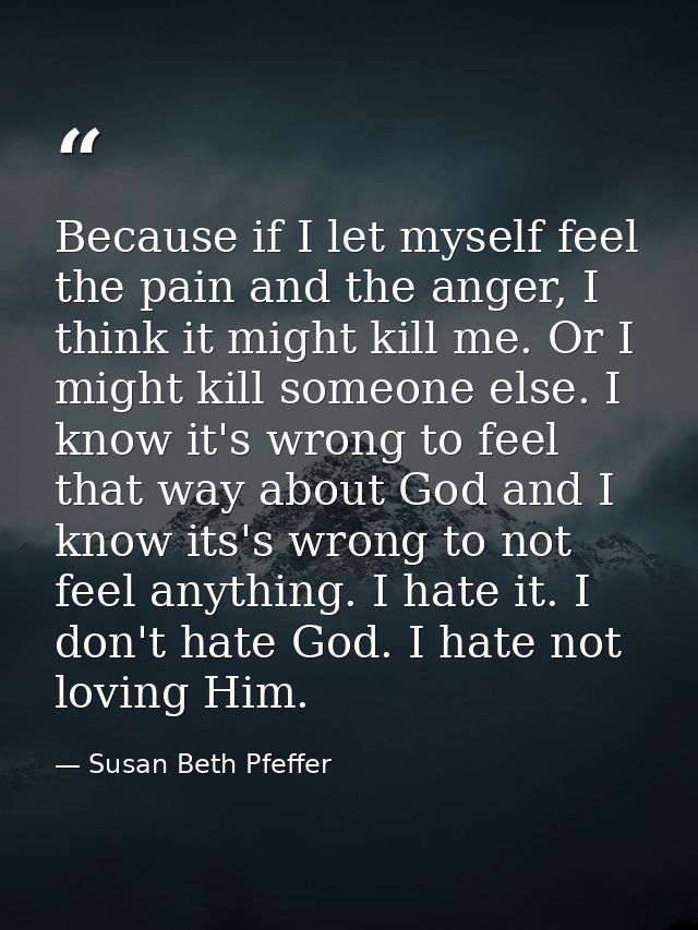 Because if I let myself feel the pain and the anger, I think it might kill me. Or I might kill someone else. I know it's — Susan Beth Pfeffer
