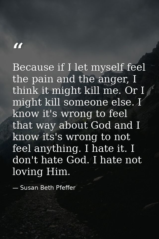 Because if I let myself feel the pain and the anger, I think it might kill me. Or I might kill someone else. I know it's — Susan Beth Pfeffer