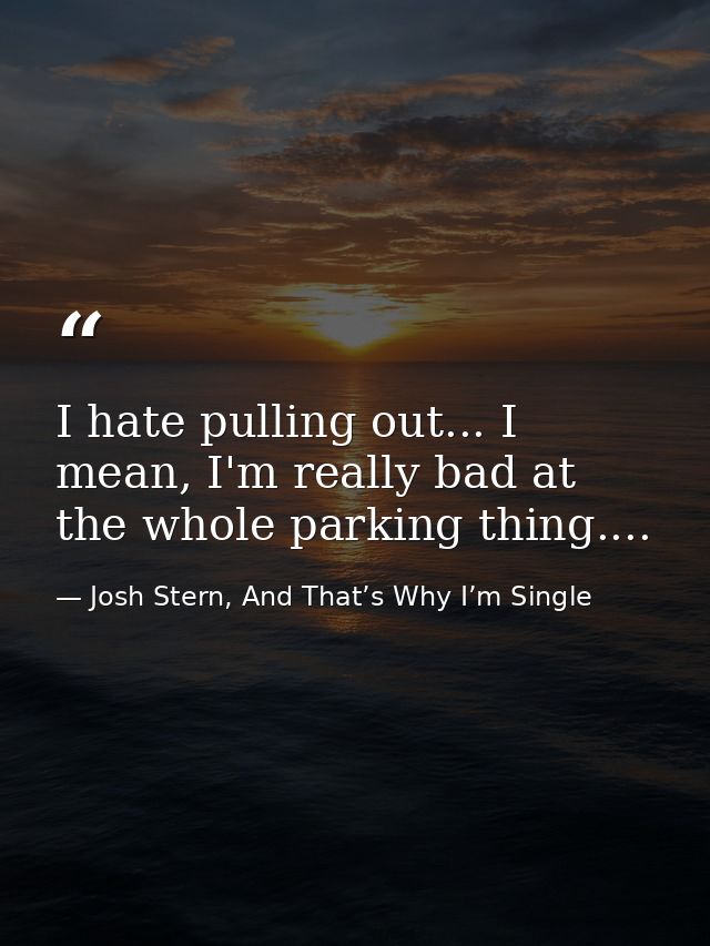 I hate pulling out... I mean, I'm really bad at the whole parking thing.... — Josh Stern, And That’s Why I’m Single