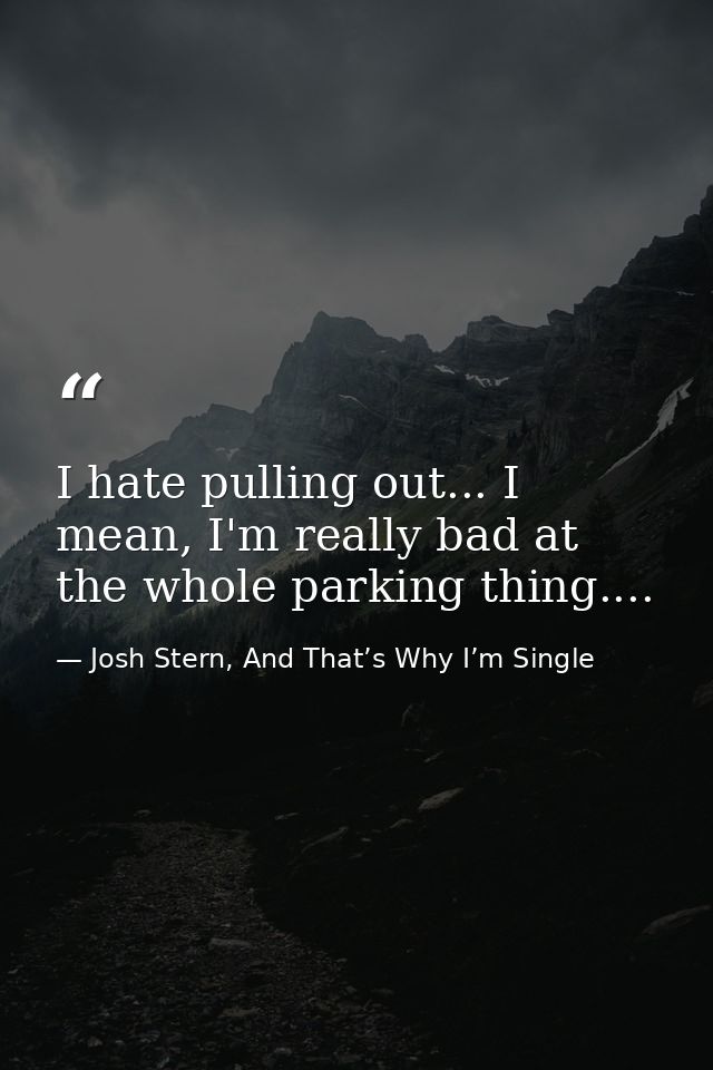 I hate pulling out... I mean, I'm really bad at the whole parking thing.... — Josh Stern, And That’s Why I’m Single