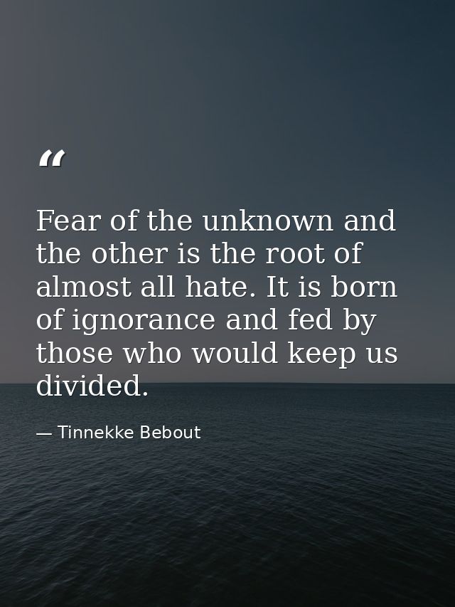 Fear of the unknown and the other is the root of almost all hate. It is born of ignorance and fed by those who would kee — Tinnekke Bebout