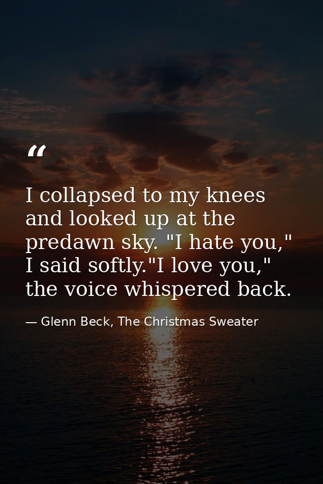 I collapsed to my knees and looked up at the predawn sky. "I hate you," I said softly."I love you," the voice whispered  — Glenn Beck, The Christmas Sweater