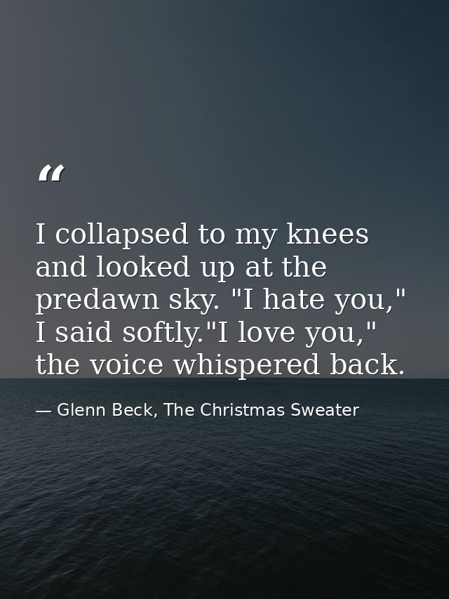 I collapsed to my knees and looked up at the predawn sky. "I hate you," I said softly."I love you," the voice whispered  — Glenn Beck, The Christmas Sweater