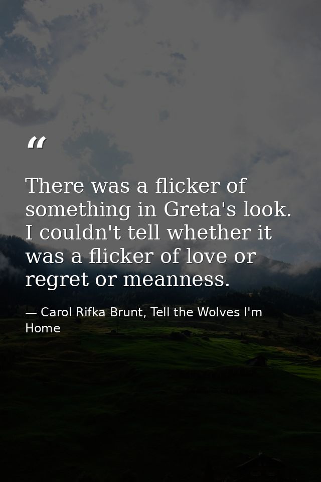 There was a flicker of something in Greta's look. I couldn't tell whether it was a flicker of love or regret or meanness — Carol Rifka Brunt, Tell the Wolves I'm Home