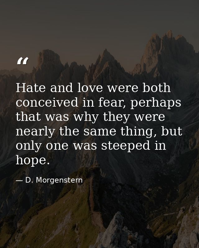 Hate and love were both conceived in fear, perhaps that was why they were nearly the same thing, but only one was steepe — D. Morgenstern