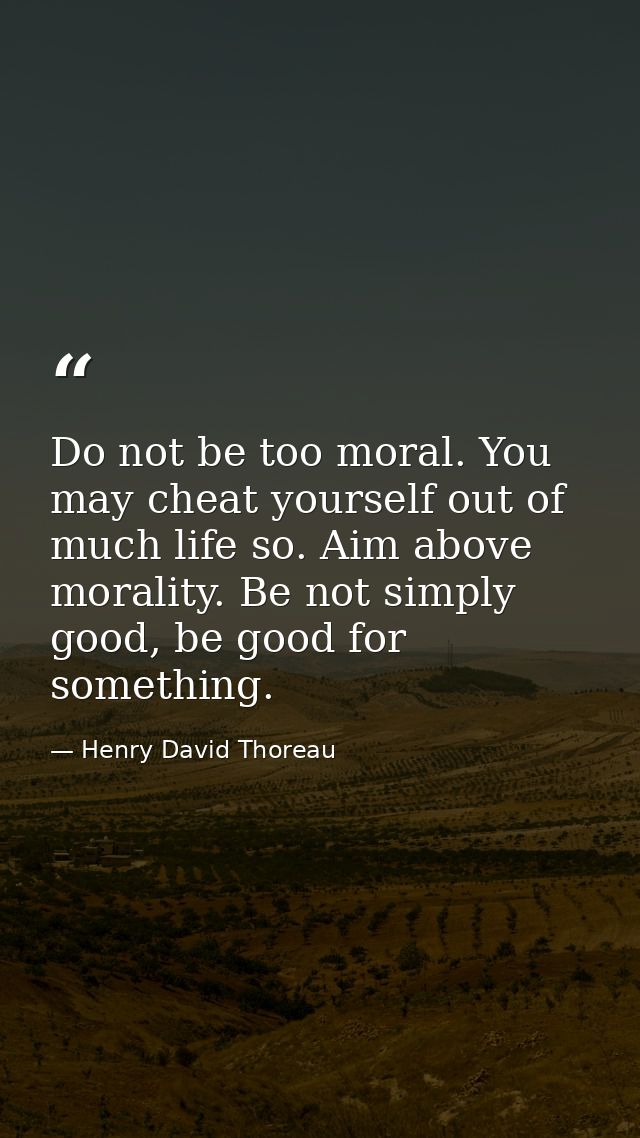 Do not be too moral. You may cheat yourself out of much life so. Aim above morality. Be not simply good, be good for som — Henry David Thoreau