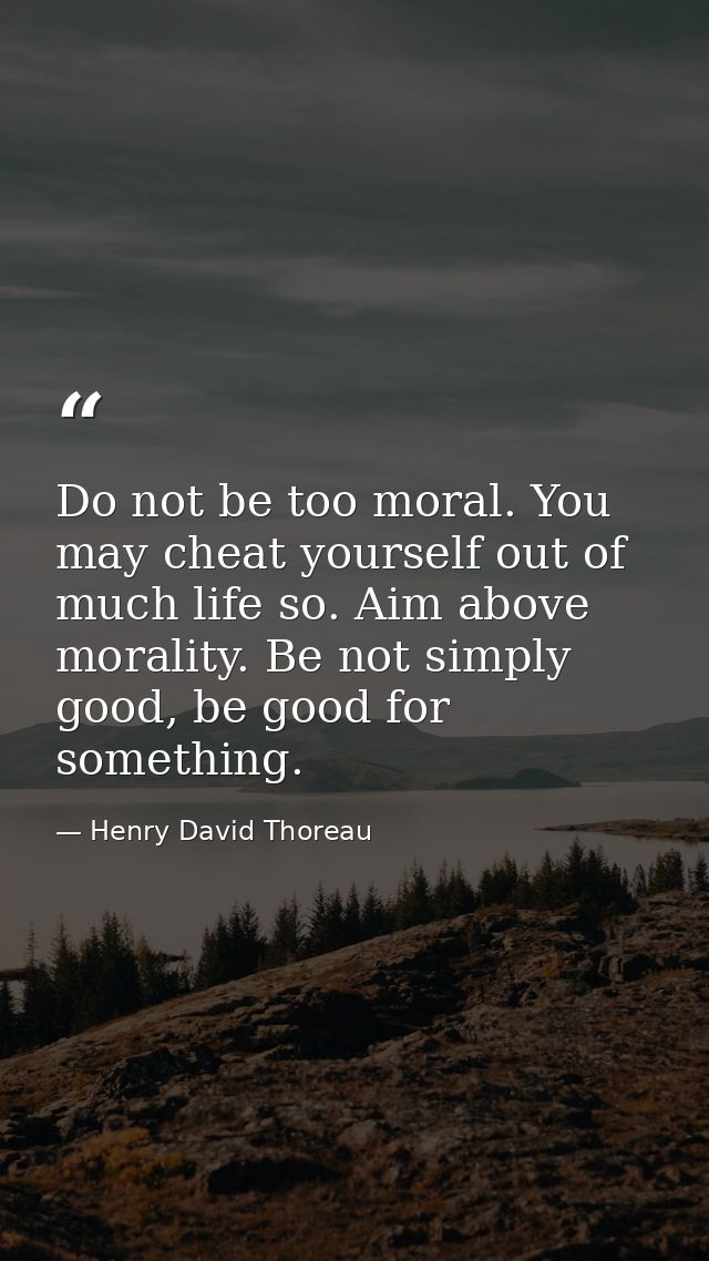 Do not be too moral. You may cheat yourself out of much life so. Aim above morality. Be not simply good, be good for som — Henry David Thoreau