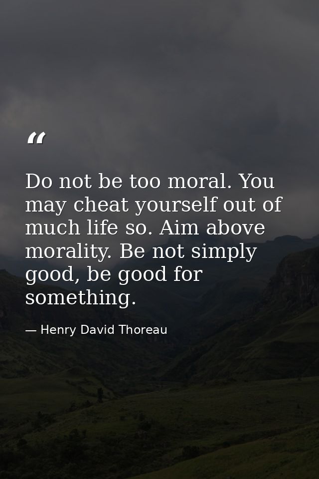Do not be too moral. You may cheat yourself out of much life so. Aim above morality. Be not simply good, be good for som — Henry David Thoreau