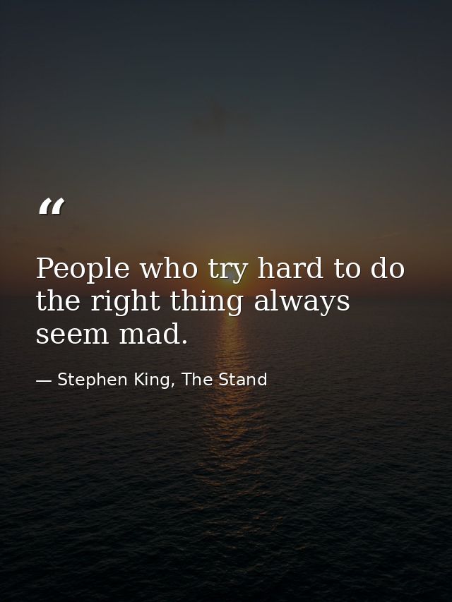 People who try hard to do the right thing always seem mad. — Stephen King, The Stand