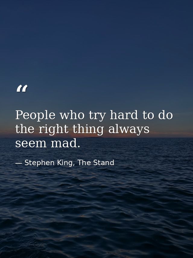 People who try hard to do the right thing always seem mad. — Stephen King, The Stand