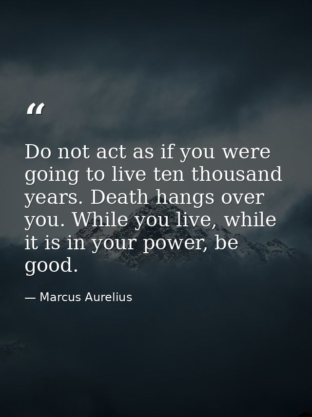 Do not act as if you were going to live ten thousand years. Death hangs over you. While you live, while it is in your po — Marcus Aurelius