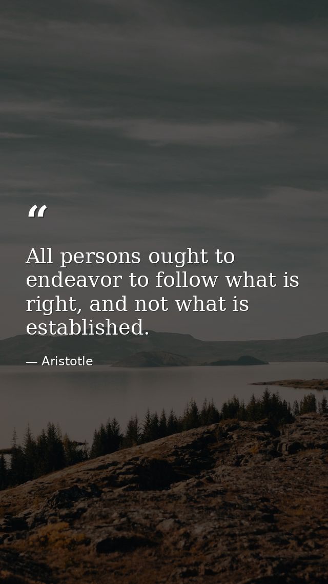 All persons ought to endeavor to follow what is right, and not what is established. — Aristotle