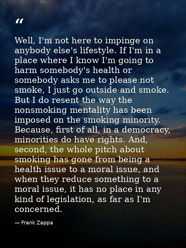 Well, I'm not here to impinge on anybody else's lifestyle. If I'm in a place where I know I'm going to harm somebody's h — Frank Zappa