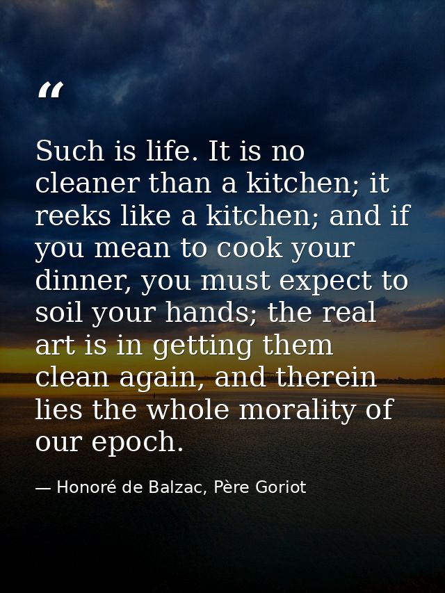 Such is life. It is no cleaner than a kitchen; it reeks like a kitchen; and if you mean to cook your dinner, you must ex — Honoré de Balzac, Père Goriot