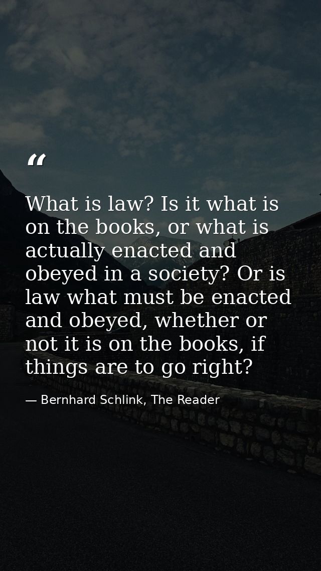 What is law? Is it what is on the books, or what is actually enacted and obeyed in a society? Or is law what must be ena — Bernhard Schlink, The Reader