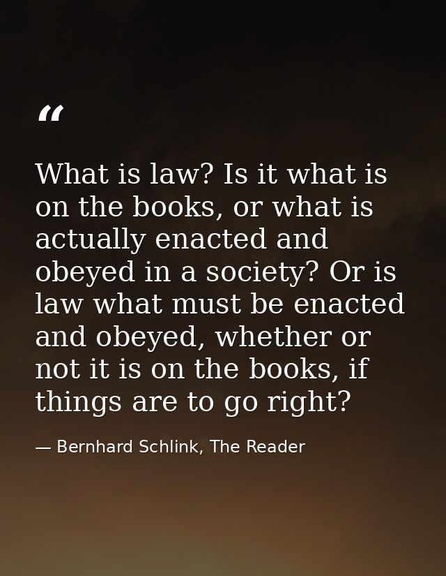 What is law? Is it what is on the books, or what is actually enacted and obeyed in a society? Or is law what must be ena — Bernhard Schlink, The Reader