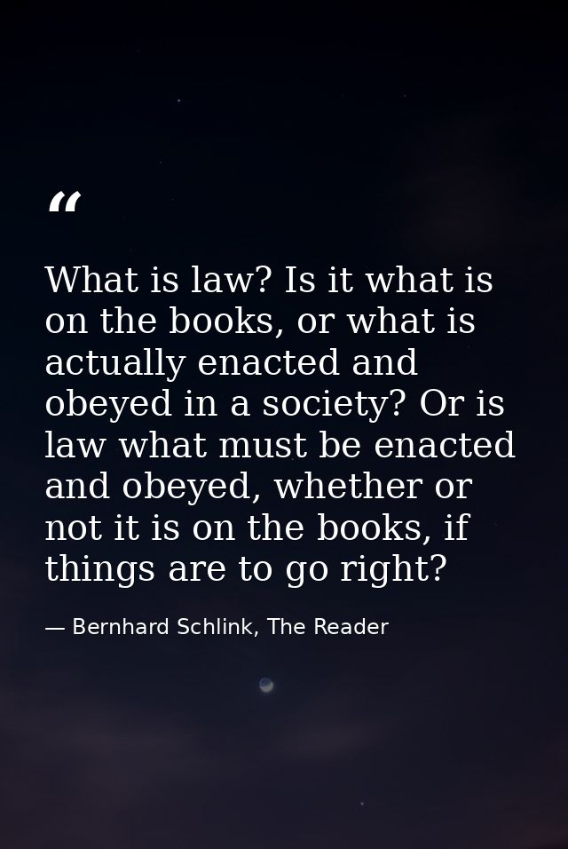 What is law? Is it what is on the books, or what is actually enacted and obeyed in a society? Or is law what must be ena — Bernhard Schlink, The Reader