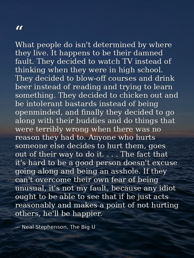 What people do isn't determined by where they live. It happens to be their damned fault. They decided to watch TV instea — Neal Stephenson, The Big U