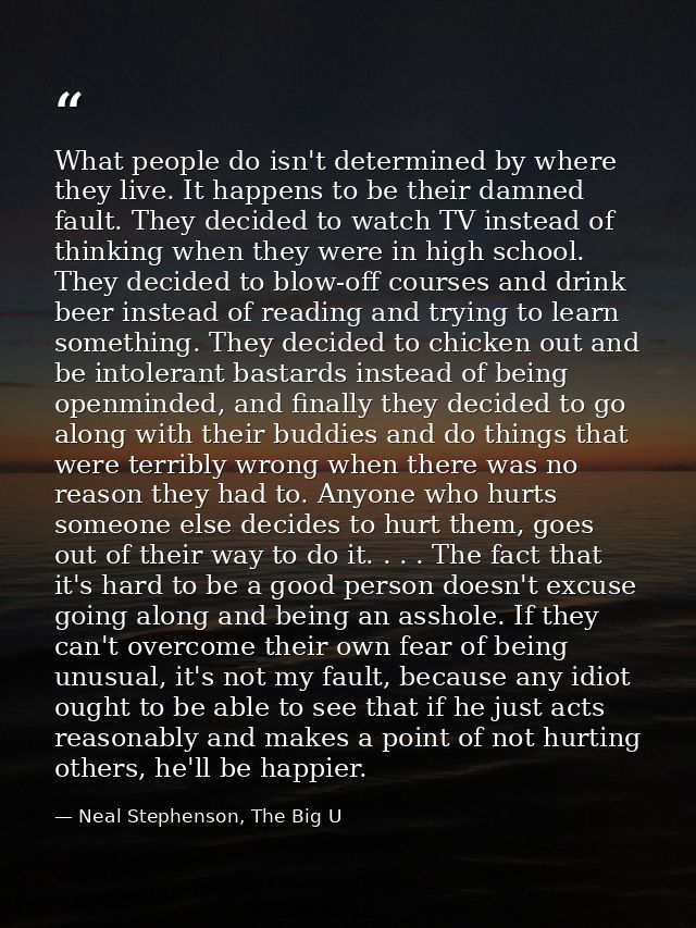 What people do isn't determined by where they live. It happens to be their damned fault. They decided to watch TV instea — Neal Stephenson, The Big U