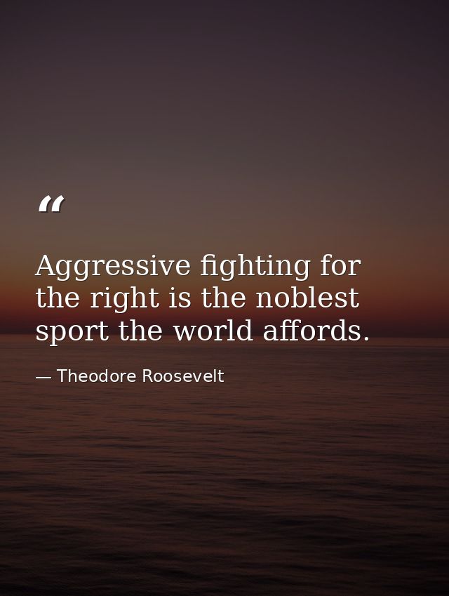 Aggressive fighting for the right is the noblest sport the world affords. — Theodore Roosevelt