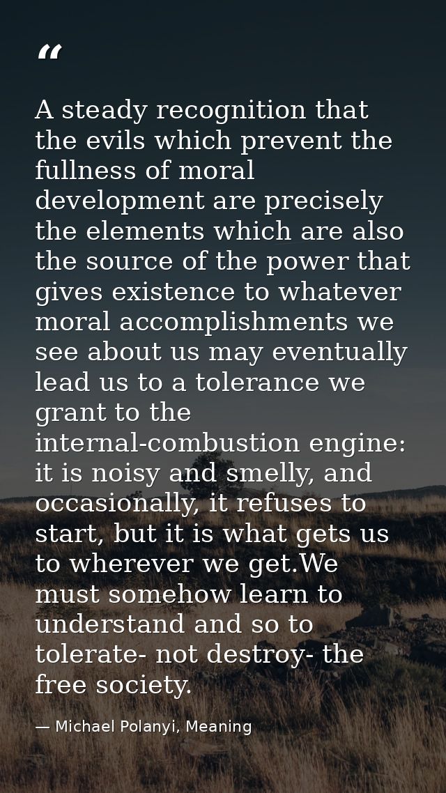 A steady recognition that the evils which prevent the fullness of moral development are precisely the elements which are — Michael Polanyi, Meaning