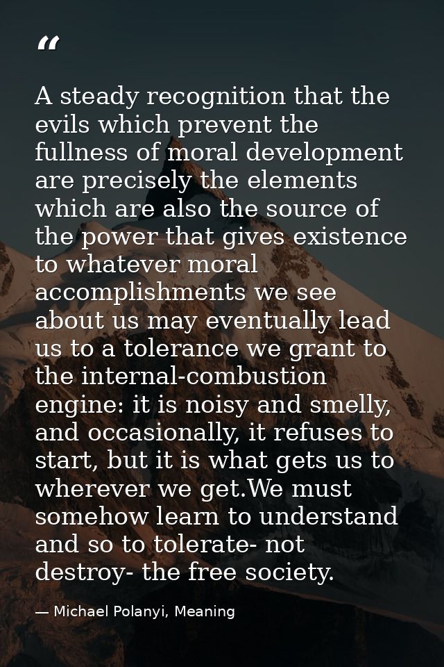 A steady recognition that the evils which prevent the fullness of moral development are precisely the elements which are — Michael Polanyi, Meaning