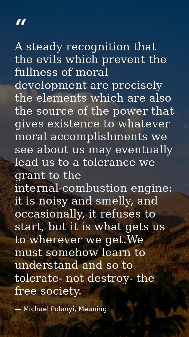 A steady recognition that the evils which prevent the fullness of moral development are precisely the elements which are — Michael Polanyi, Meaning