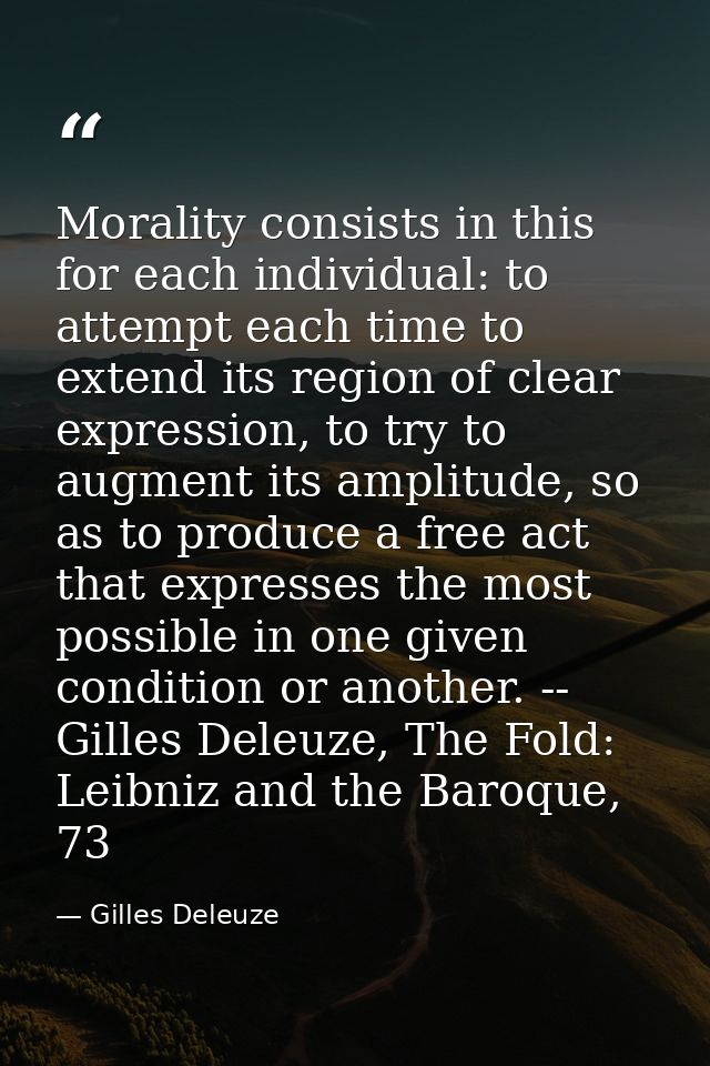 Morality consists in this for each individual: to attempt each time to extend its region of clear expression, to try to  — Gilles Deleuze