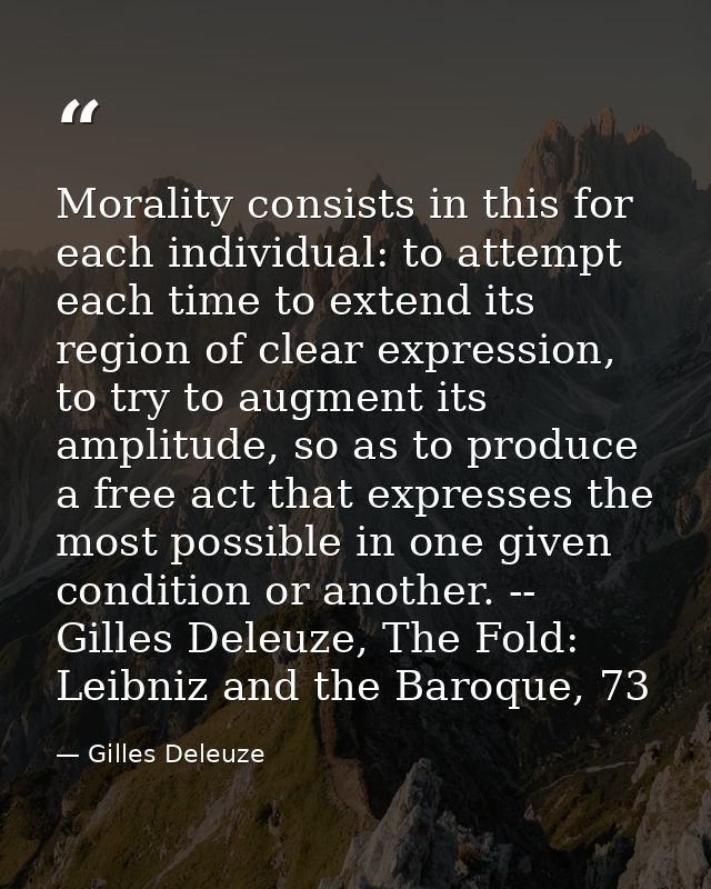 Morality consists in this for each individual: to attempt each time to extend its region of clear expression, to try to  — Gilles Deleuze