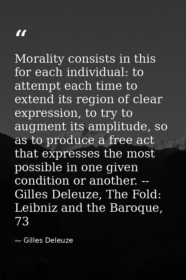 Morality consists in this for each individual: to attempt each time to extend its region of clear expression, to try to  — Gilles Deleuze