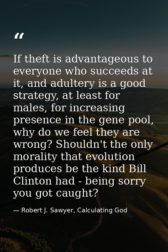 If theft is advantageous to everyone who succeeds at it, and adultery is a good strategy, at least for males, for increa — Robert J. Sawyer, Calculating God