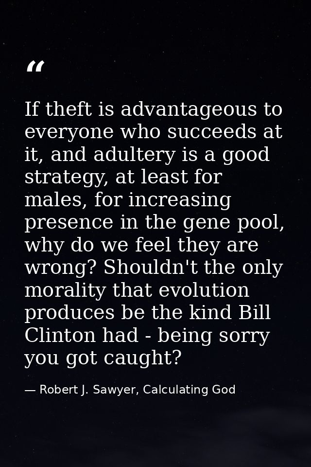If theft is advantageous to everyone who succeeds at it, and adultery is a good strategy, at least for males, for increa — Robert J. Sawyer, Calculating God