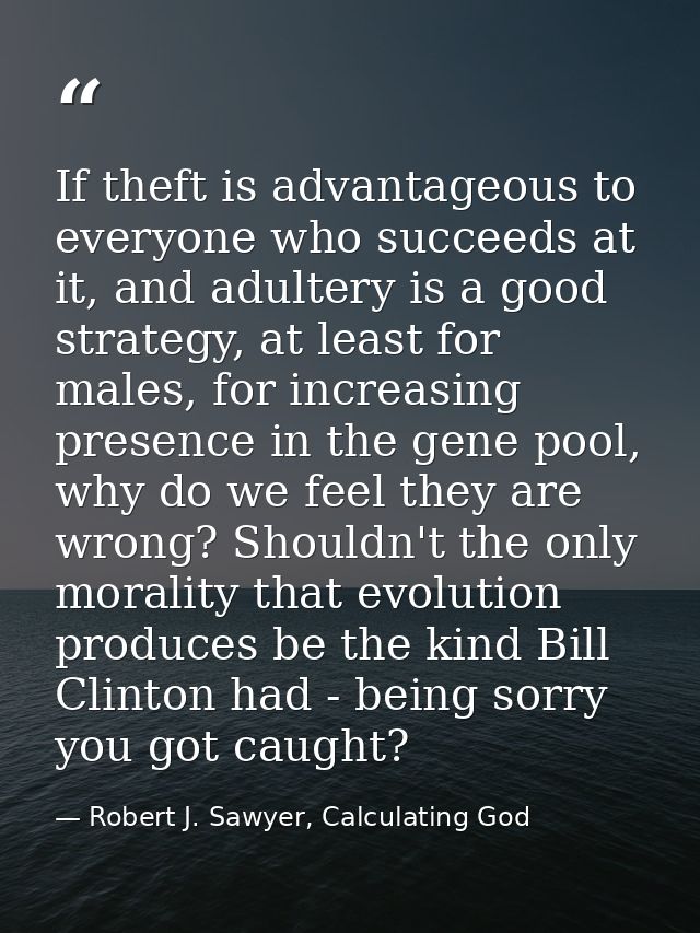 If theft is advantageous to everyone who succeeds at it, and adultery is a good strategy, at least for males, for increa — Robert J. Sawyer, Calculating God