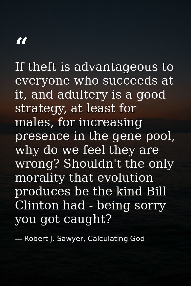 If theft is advantageous to everyone who succeeds at it, and adultery is a good strategy, at least for males, for increa — Robert J. Sawyer, Calculating God