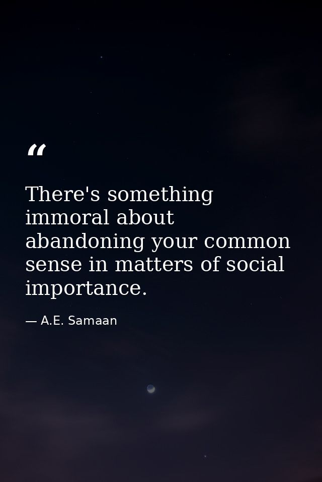 There's something immoral about abandoning your common sense in matters of social importance. — A.E. Samaan