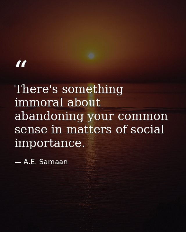 There's something immoral about abandoning your common sense in matters of social importance. — A.E. Samaan