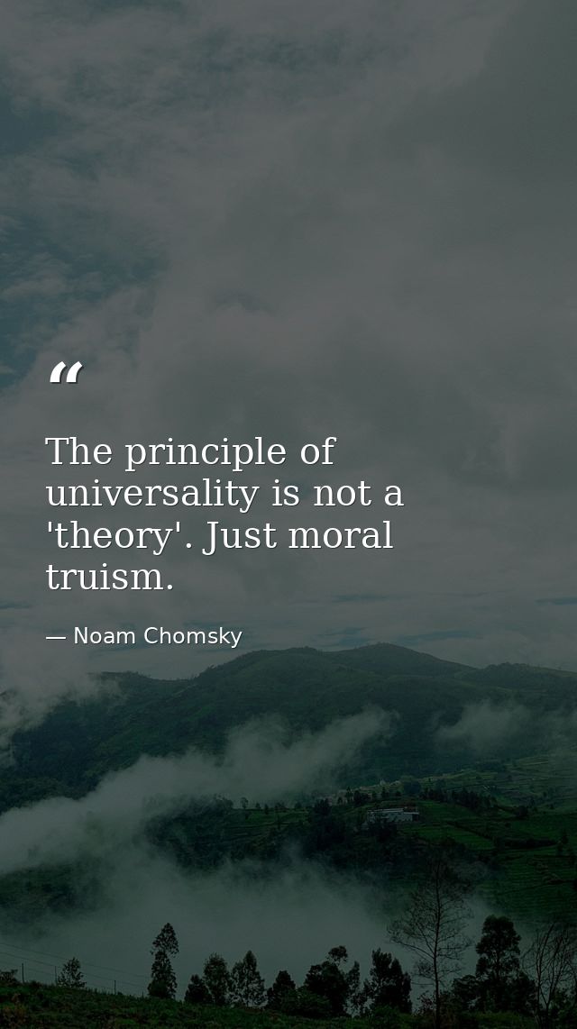 The principle of universality is not a 'theory'. Just moral truism. — Noam Chomsky