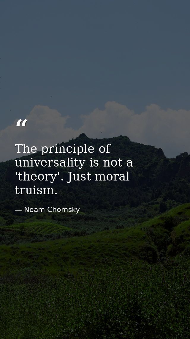 The principle of universality is not a 'theory'. Just moral truism. — Noam Chomsky