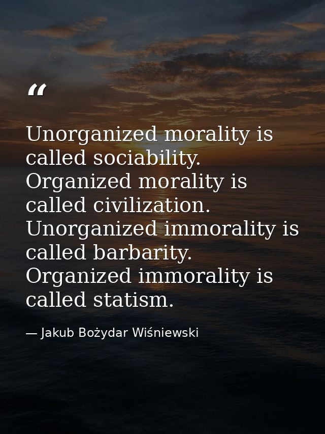 Unorganized morality is called sociability. Organized morality is called civilization. Unorganized immorality is called  — Jakub Bożydar Wiśniewski
