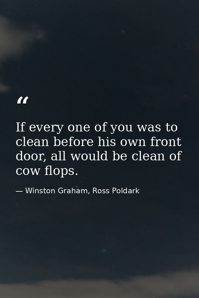 If every one of you was to clean before his own front door, all would be clean of cow flops. — Winston Graham, Ross Poldark