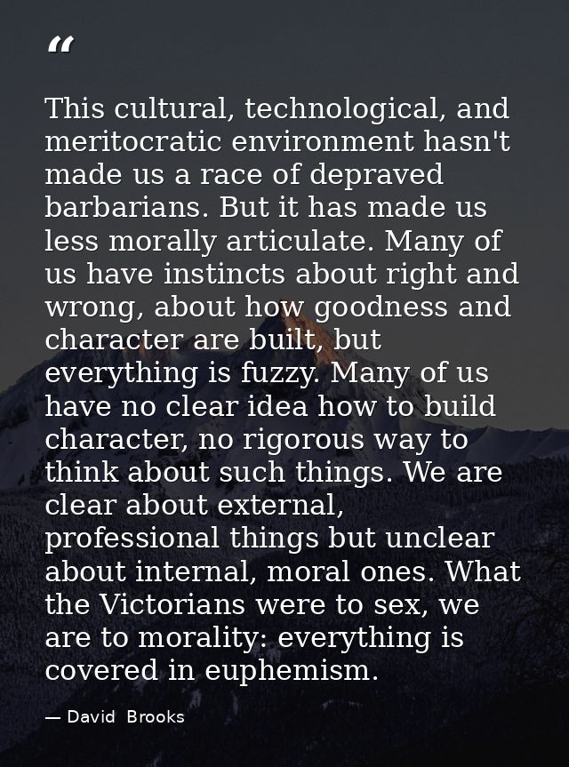 This cultural, technological, and meritocratic environment hasn't made us a race of depraved barbarians. But it has made — David  Brooks