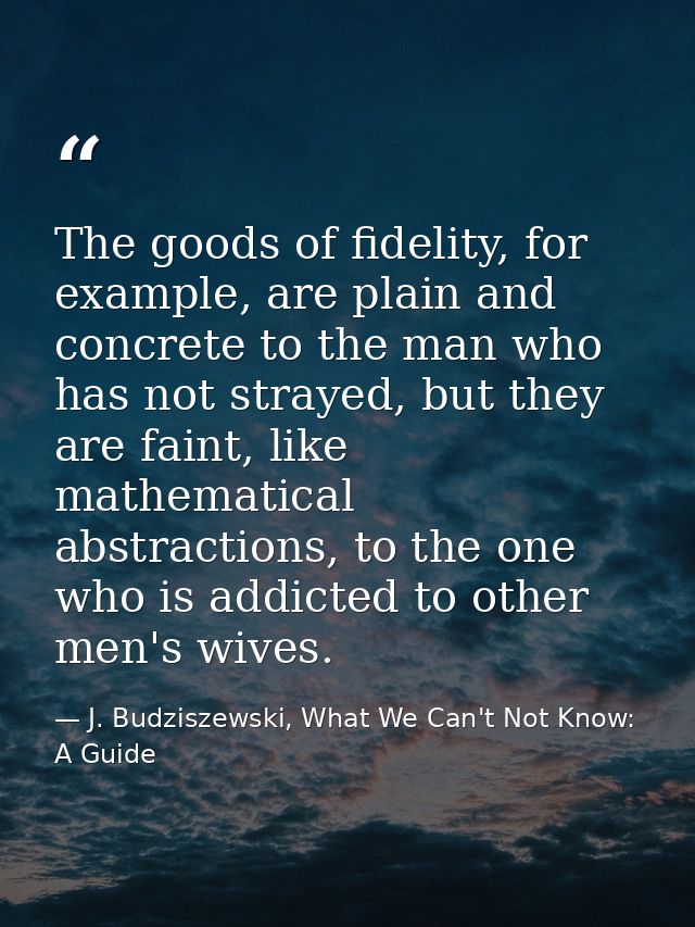 The goods of fidelity, for example, are plain and concrete to the man who has not strayed, but they are faint, like math — J. Budziszewski, What We Can't Not Know: A Guide