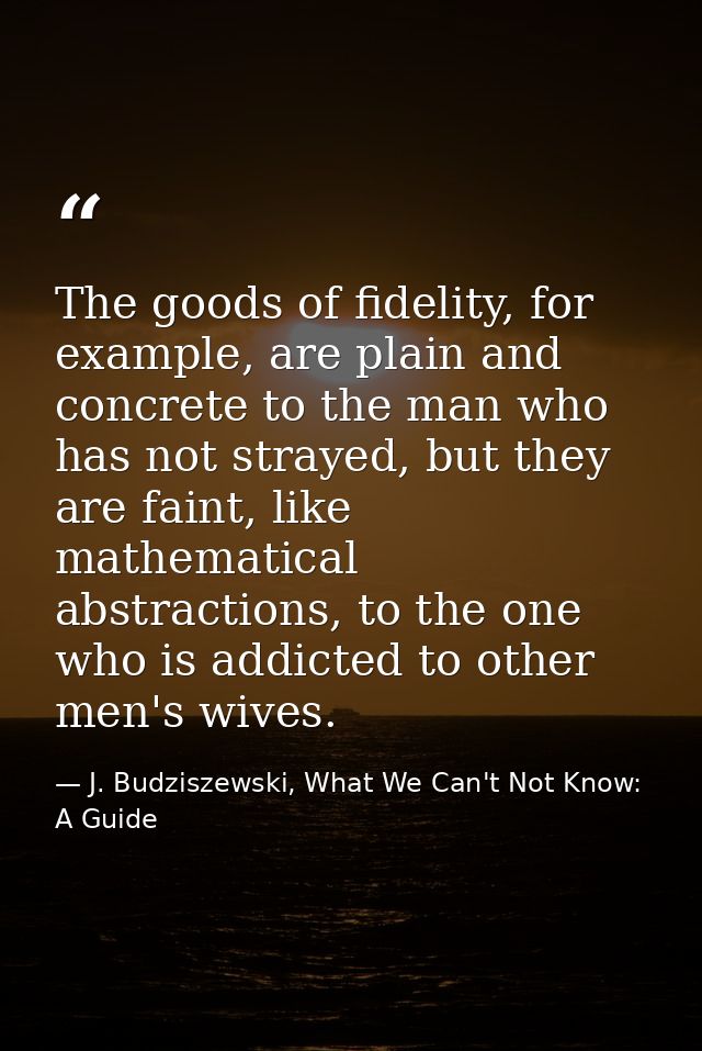 The goods of fidelity, for example, are plain and concrete to the man who has not strayed, but they are faint, like math — J. Budziszewski, What We Can't Not Know: A Guide