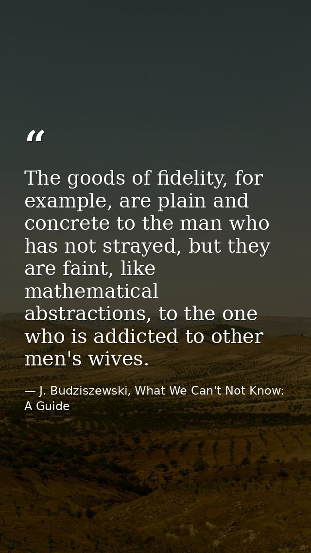 The goods of fidelity, for example, are plain and concrete to the man who has not strayed, but they are faint, like math — J. Budziszewski, What We Can't Not Know: A Guide