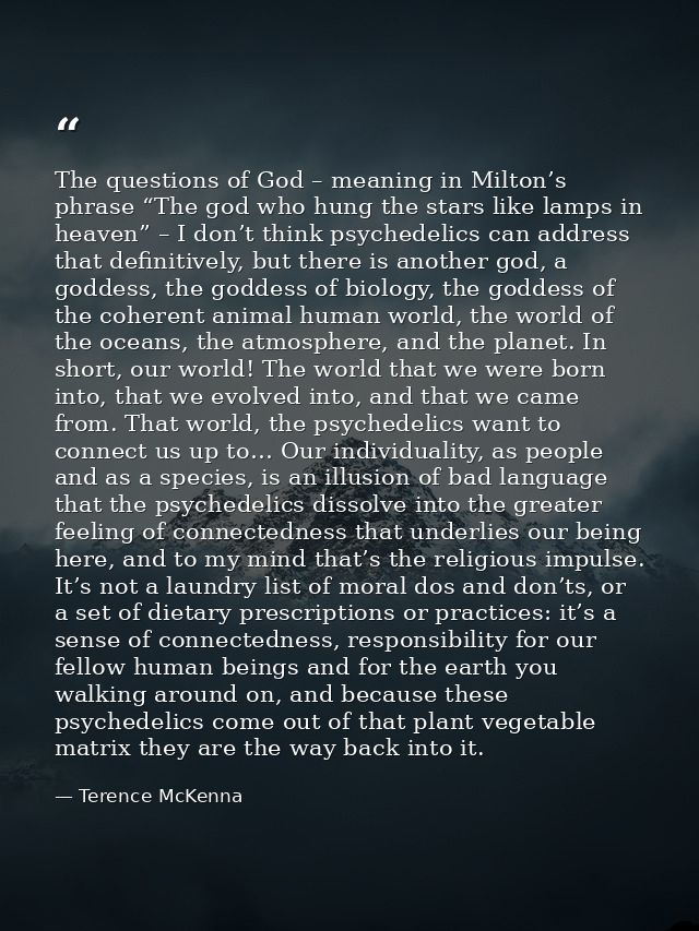 The questions of God – meaning in Milton’s phrase “The god who hung the stars like lamps in heaven” – I don’t think psyc — Terence McKenna