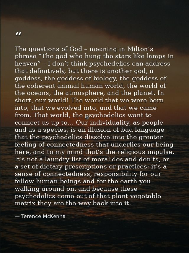The questions of God – meaning in Milton’s phrase “The god who hung the stars like lamps in heaven” – I don’t think psyc — Terence McKenna
