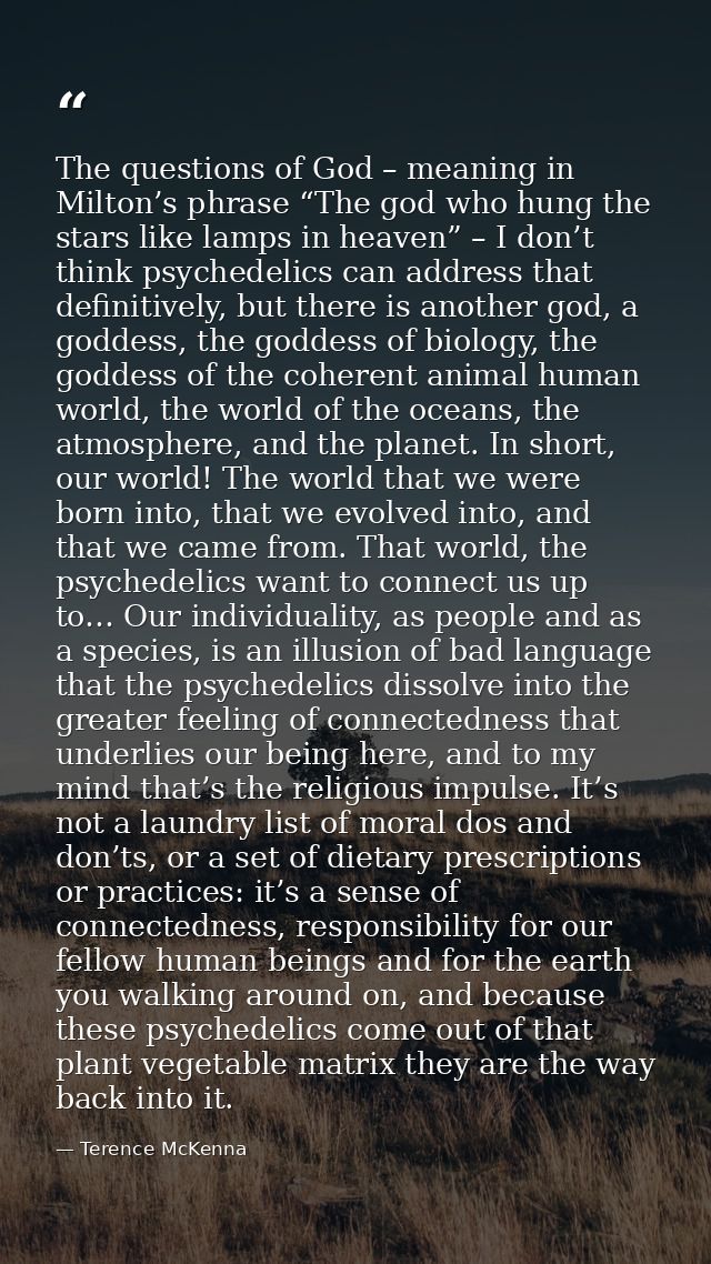 The questions of God – meaning in Milton’s phrase “The god who hung the stars like lamps in heaven” – I don’t think psyc — Terence McKenna