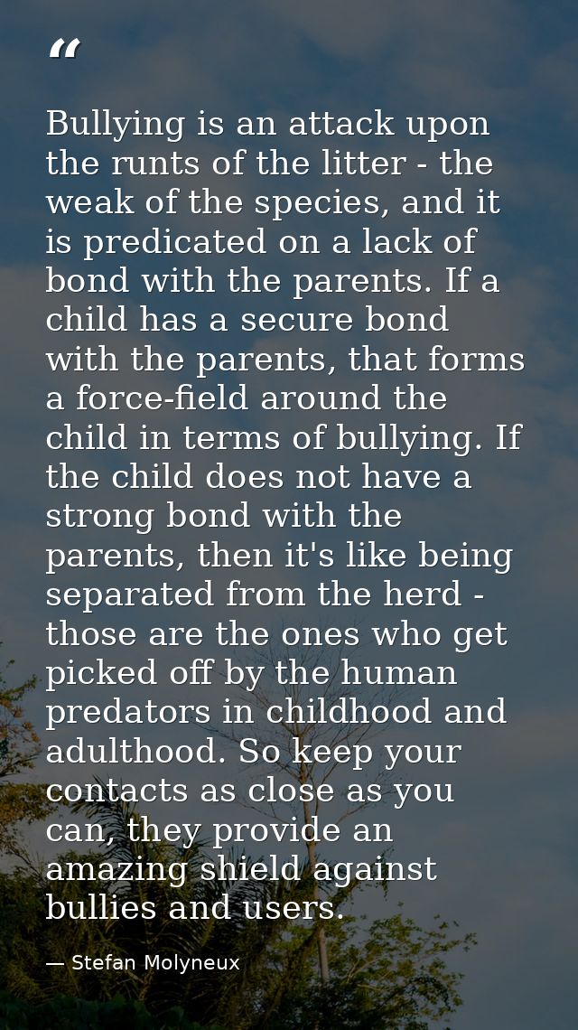Bullying is an attack upon the runts of the litter - the weak of the species, and it is predicated on a lack of bond wit — Stefan Molyneux