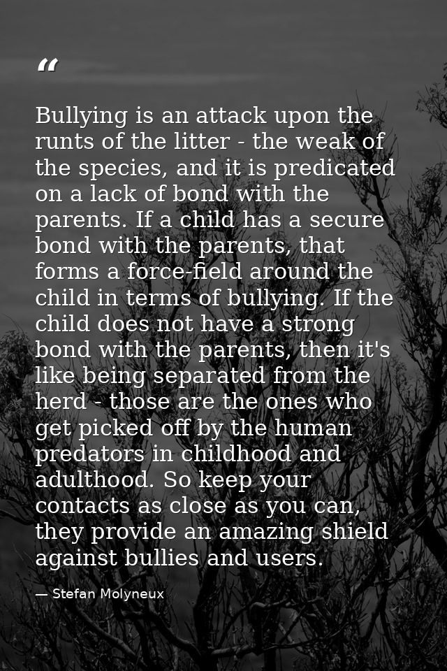 Bullying is an attack upon the runts of the litter - the weak of the species, and it is predicated on a lack of bond wit — Stefan Molyneux